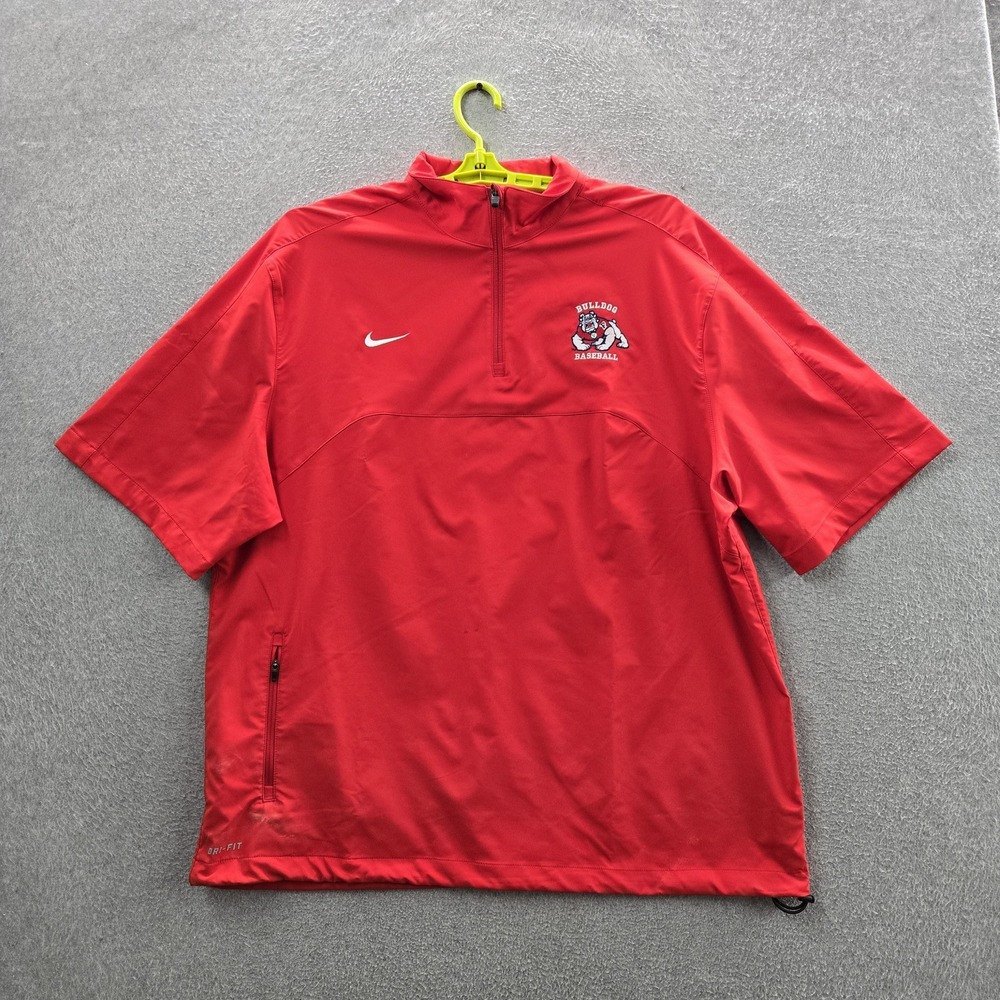 Nike Men Sweatshirt XL Red Embroidered Bulldog Quarter Zip Dri-Fit READ